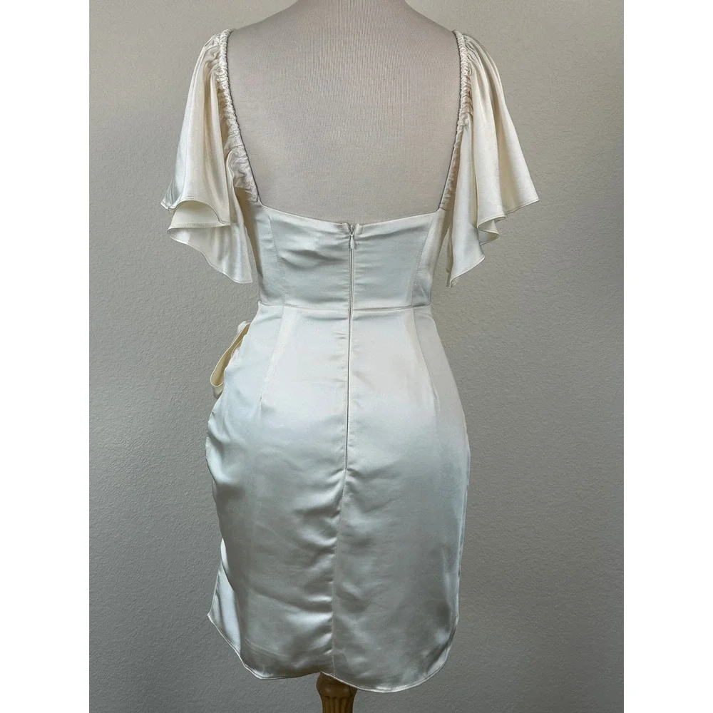 Selfie Leslie Aphrodite Satin Wrap Dress S Angel Sleeve Ivory NWT
